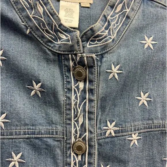 Coldwater Creek Stars Women Washed Blue Jean Jacket Button-Down Size Large - Picture 10 of 10